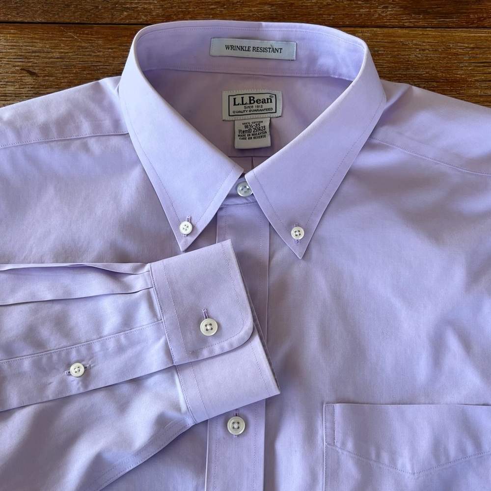 LL Bean Men’s Dress Shirt Lavender/Purple Cotton Long Sleeve Button Up 16.5-35